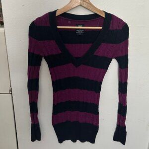 American Eagle purple/navy striped v-neck sweater, size S